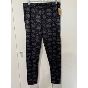 Women's Just Cozy warm lined stretch Leggings Size XL Black Blue Floral Print